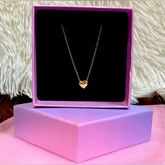 925 Sterling Silver 14k Gold Necklace Heart Shape pendant - Picture 3 of 12